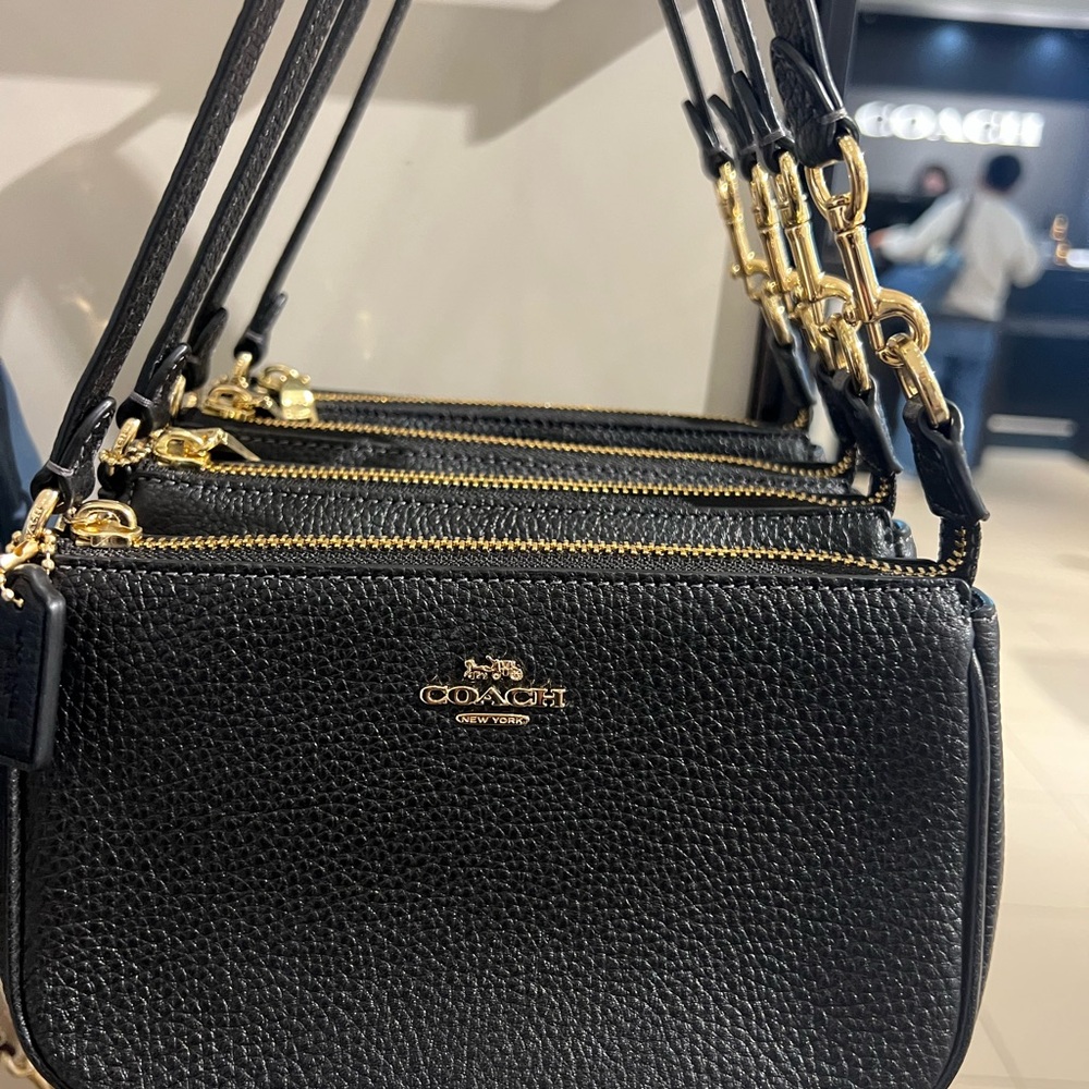 Coach Black Pebbled Leather Wristlet with Gold Hardware